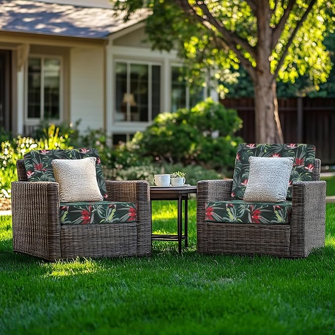 Favoyard Deep Seat Patio Cushion 19 x 19 x 3 in Waterproof Seat & Back Cushion Set with Color Fade Resisitant Pattern, Portable Handle, Attach Straps, Zipper on Removable Cover for Outdoor Furniture