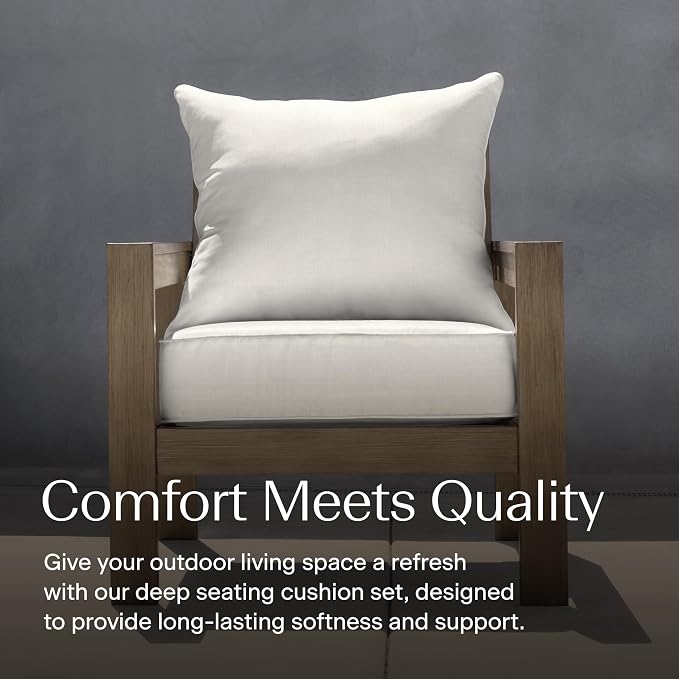 Honeycomb Outdoor Heritage Deep Seat, 24 x 23, Textured Solid Bone Chair Cushion with Removable Cover, for Patio Furniture