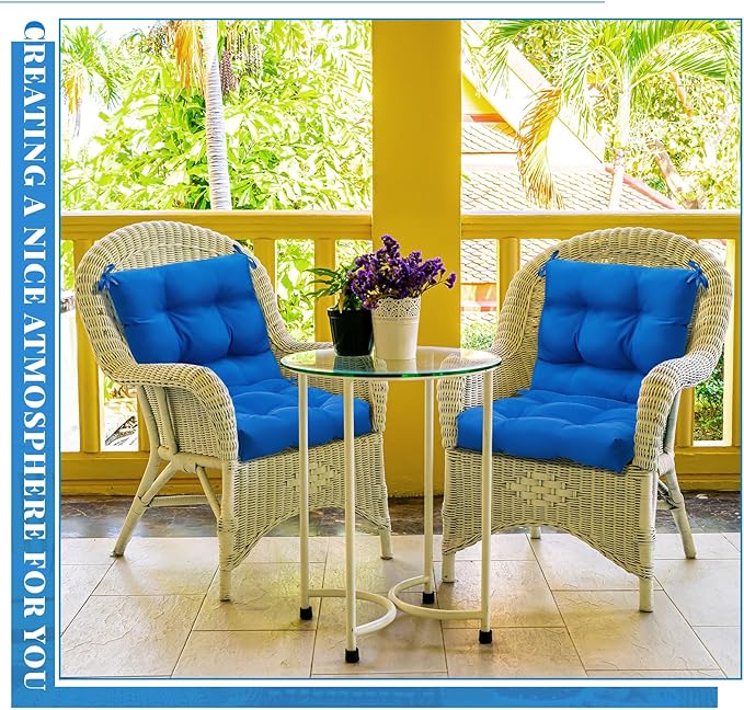 Marsui Outdoor Indoor High Back Chair Cushions Patio Furniture Tufted Pillow with Ties Water-Resistant Replacement Outdoor Rocking Chair Cushions, 42 x 21 Inches(Blue)