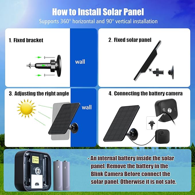 Solar Panel for Blink Camera, 4W Solar Panel Charger Compatible with New Blink Outdoor 2K+/4(4th Gen), USB-C Port, IP65 Waterproof Rubber Plug, 13.1ft Cable, Adjustable Mount(Camera Not Included)