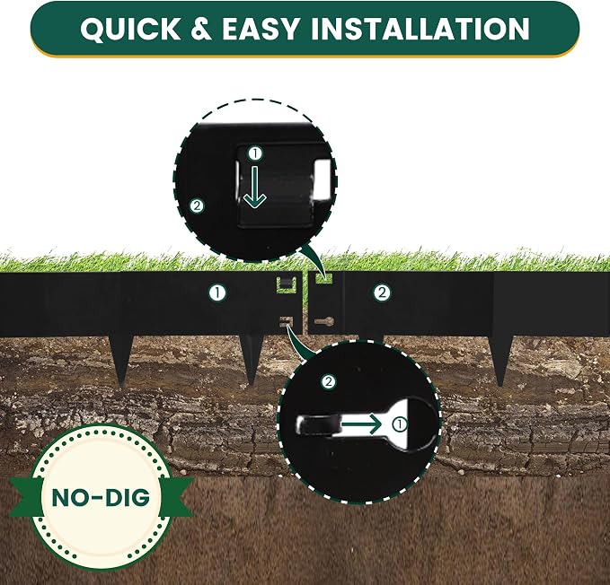 PROWORX 5 Pack Metal Landscape Edging, 42”L x 7”H Black Bendable Steel Lawn Garden Edging Border, No Dig Edging for Landscaping Yard Pathway (16.5 Ft Total)