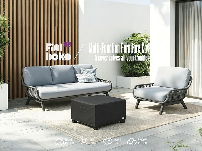 Patio Square Table Cover,32Wx32Dx16H Inches 100% Waterproof Heavy Duty Outdoor Coffee Table Cover,Black Minimalism Style Outdoor Furniture Covers