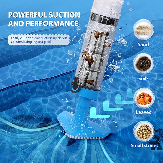 4 in 1 Cordless Rechargeable Small Pool Vacuum spa hot tub 90 Mins Running Time, 12 Gallons/Min Powerful Suction