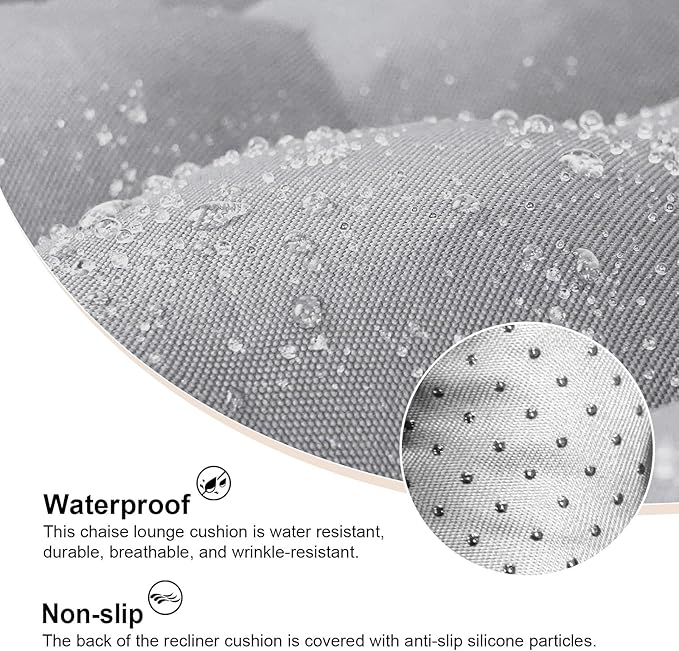 ERWUDEling Lounge Chair Cushion 67 x 19 Inch, Outdoor Chaise Lounge Cushion 4" Thick Waterproof Replacement Cushion for Patio Furniture, Zero Gravity Chair Pad with Ties, Non-Slip, Washable (Gray)