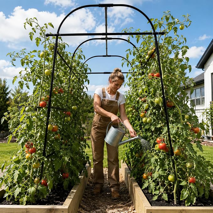 GOJAWAY 5.4L x 5W x 7H FT Metal Garden Trellis, Garden Arch Trellis for Climbing Plants, Outdoor Plant Support Frame for Garden Yard Patio
