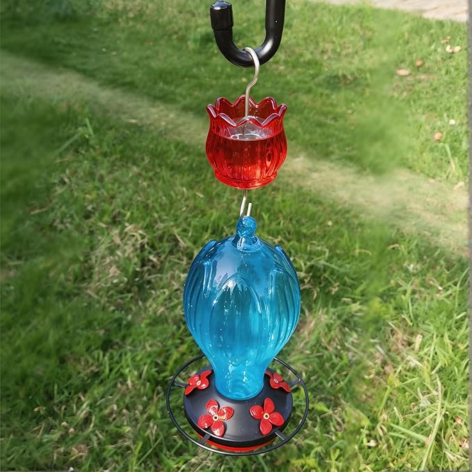 Glass Ant Moat for Hummingbird Feeder - 3 OZ Red Tulip Insect Guard with Large Capacity