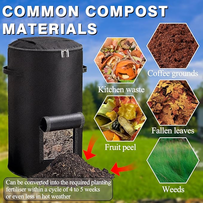 2 Pack Compost Bins Outdoor, 34 Gallon Reusable Home Compost Bucket with Observation Windows for Outside Garden, Backyard, Heavy Duty Nonwoven Fabric Yard Waste Bag