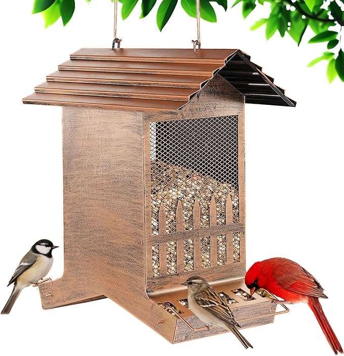 Large Bird Feeder, Extra Large 8 Lbs Capacity with 2-Side Feeding, Weatherproof Wasteproof Hanging Metal Bird Feeders for Outdoor, Easy to Clean & Refill