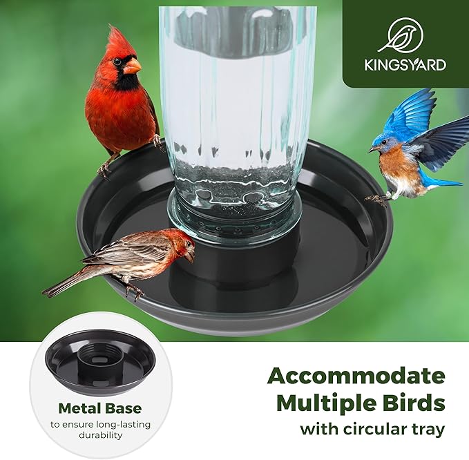Kingsyard Glass Bird Water Dispenser for Outdoor, 16 Oz, Bird Water Feeder with Metal Hanging for Garden Yard Fence Decoration Hummingbird Cardinal Bluebird Finch, Green