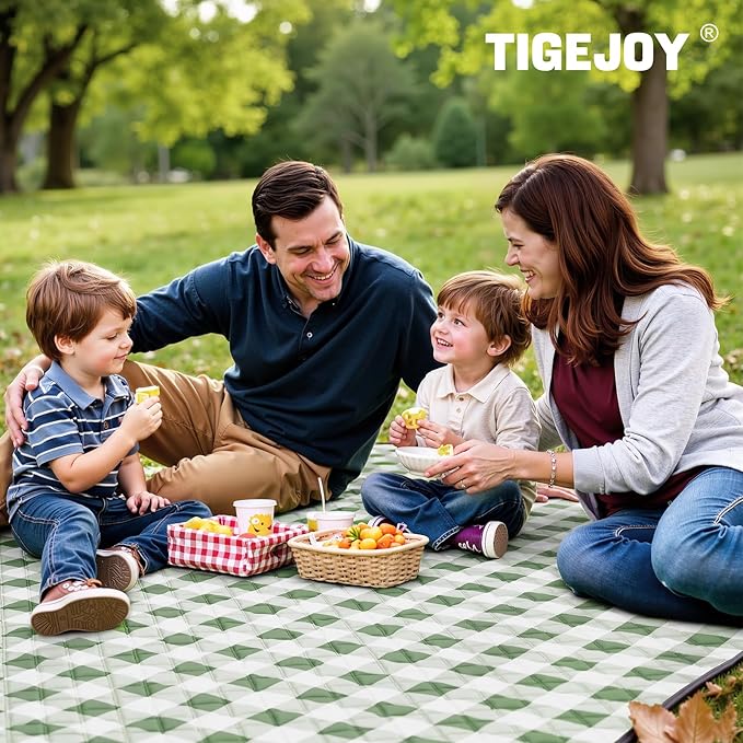 TigeJoy Extra Large Picnic Blanket Waterproof Foldable 80''x80'', Outdoor Picnic Mat Beach Blanket Sandproof for Park, Grass, Travel, Hiking, Camping Essentials, Gingham Picnic Blanket