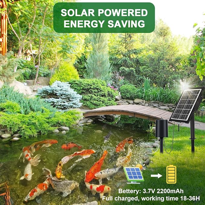 Upgraded Digital Display Solar Pond Aerator, 3 Working Modes(Low/Med/High) Solar Aerator for Outdoor Ponds with Timing Function, Solar Air Pump with Bubble Regulator for Small Ponds, Fish Tanks