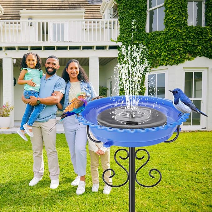 Bird Bath for Outside,40In Vintage Freestanding Bird Feeder Birdbaths for Outdoors, Bird Bath Detachable Plastic Bowl for Garden Patio Yard Lawn Decor, 5-Pronged Base & Easy to Clean (Blue)