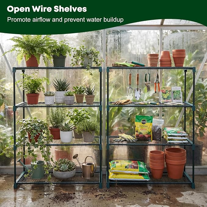 Panana 4 Tier Garden Greenhouse Steel Staging Shelving Plant Stand Garden Shelving Unit Garage Storage Racking, 2 Pack Plant Racks