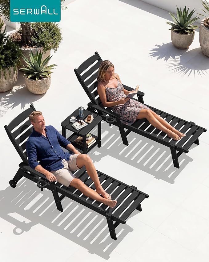 SERWALL Double Adirondack Side Set of 2, Table Rectangular End Table, Black