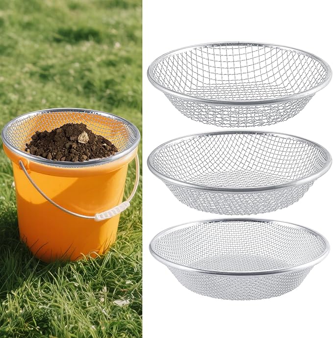3Pcs 3 Apertures Sizes Soil Sifter Sieve - Heavy Duty Galvanized Screen for Compost, Dirt, Rocks, Gravel & Garden - Fits 5 Gallon Bucket, Rust-Resistant - Composting & Sifting Tool