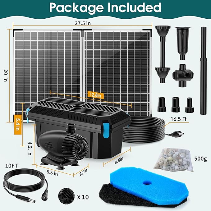 Antfraer 70W Solar Pond Filter with Water Pump, Solar Fountain Pump with Pond Filter Adjustable Flow, Pond Filter Box with Filter Medias for Outdoor Ponds Fish Tank Waterfall Water Features