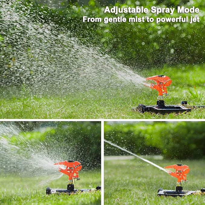 FANHAO Heavy Duty Pulsating Impact Sprinkler for Yard, 360 Degree Rotating Lawn Sprinklers with All Metal Base, Adjustable Large Area Irrigation Sprinkle for Garden, Covers Up to 5,800 Sq. Ft