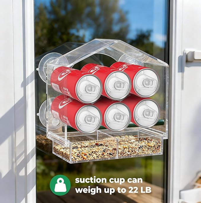 Window Bird Feeder with Non-Marking Self-Adhesive Hooks, 2 pcs Clear and Transparent, Outdoor Wild Bird Watching Gift for Finches, Cardinals (1 Large+1small Acrylic)