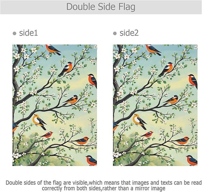 Spring Flower Birds House Flag 28x40 Inch Double Sided Outside Cherry Blossoms Tree Seasonal Yard Outdoor Flag Banner for Garden Lawn Patio Holiday Decorations