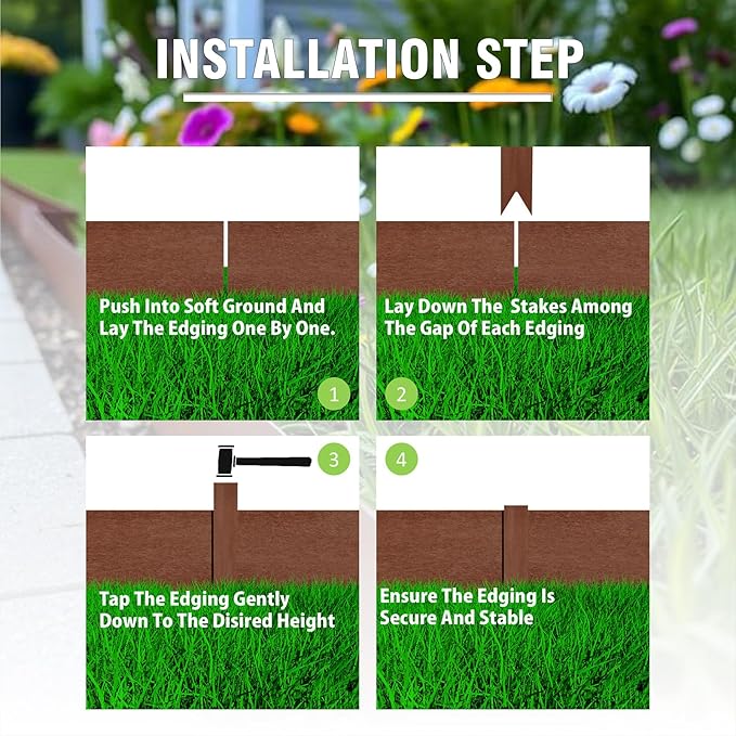 20ft. 6-Pack Cor-Ten Steel Landscape Edging - 40" L x 8" H Lawn Edging with 6 Stakes, Hammer-in Metal Garden Border for Landscaping, Lawn & Yard (Rusted)