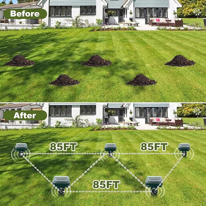 8 Pack Ultrasonic Mole Repellent,Solar Powered Gopher Mole Repellent Stakes for Chipmunks,Snake,Gophers,Voles,Waterproof Sonic Moles Deterrent for Home Yard Lawn M2(8 Pack)