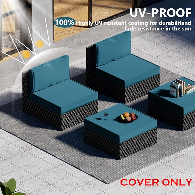 9 Piece Outdoor Patio Waterproof Cushion Covers, Fits 4-Seat Wicker Rattan Sectional Couch Chair Furniture Cover Replacement Set - Fade-Resistant Patio Cushion Covers with Zipper