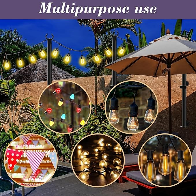 NUERPO Pack String Light Poles,5 Ft Metal Poles with Fork for Outdoor String Lights,Outdoor Light Poles with Fork,Poles/Post/Stand for Outside,Patio (2 Pack 5FT)