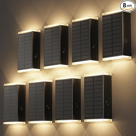Solar Wall Light Outdoor , 3000/4000/6000K 3 Modes Dusk to Dawn Lighting Wall Sconce IP67 Waterproof Up and Down Solar Lights Outdoor Front Door Light for House, Garage, Porch, Doorway,Fence (8PACK)