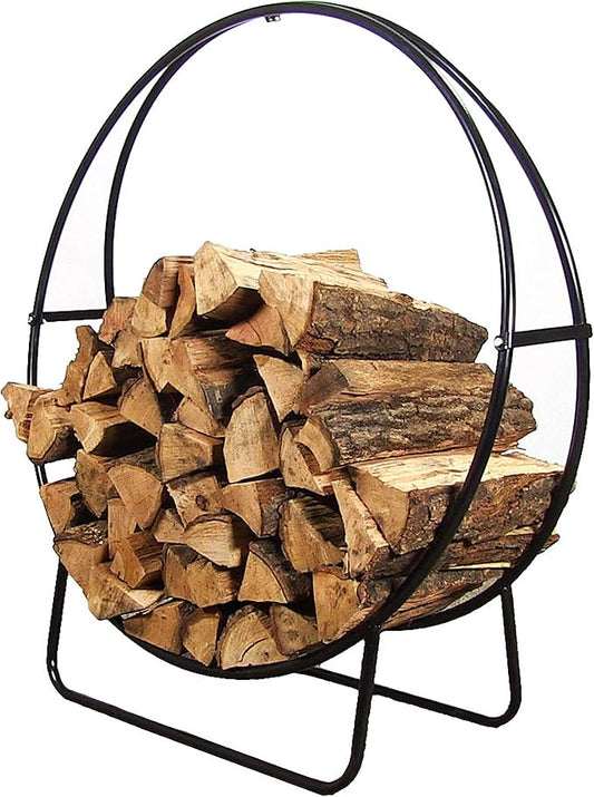 Sunnydaze 48-Inch Outdoor Firewood Rack Hoop - Indoor Round Tubular Steel Fireplace Wood Holder - 700-lb Capacity