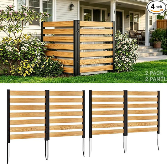 Outdoor Privacy Fence 4P-38''W x 42''H Wood Fence Privacy Screen No Dig Fence Panels, Fencing for Garden Patio Pool Equipment Enclosure Trash Bin Air Conditioner, Privacy Fence Panels Louvered,Black