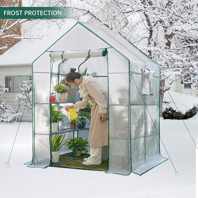 Greenhouses for Outdoors,Portable Walk in Greenhouse for Garden Plants that Need Frost Protection and Away from Animals(56"x55"x78")-White