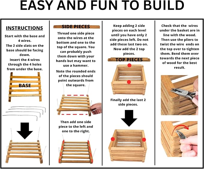 Orchid Basket Making Kit for 3 Strong 10 Inches Wide Wooden Hanging Orchid Baskets for Outdoors with Hangers, for Orchids, Staghorn Ferns, Handmade Rustic Wood Vanda Baskets, Staghorn Fern Mount