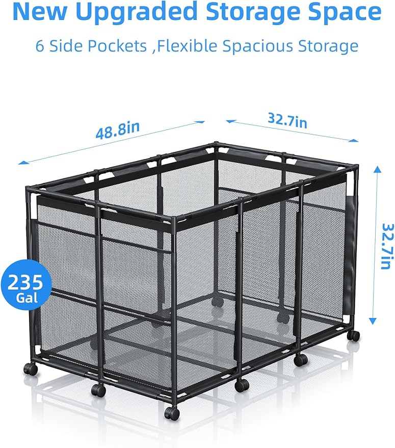 Pool Float Storage - Rolling Mesh Pool Storage Bin for Noodles, Goggles, Floats & Balls, XXL Large Outdoor Pool Toy Organizer with Wheels for Swimming Accessories, Black