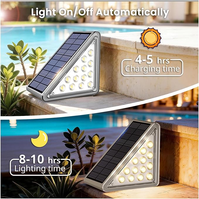 Solar Step Light Outdoor Stair Lights, Deck Lights Outdoor Powered IP65 Waterproof, 3000K Warm White Solar Outdoor Step Light, Decor for Stair, Deck, Step, Porch and Outside Patio, 6 Pack