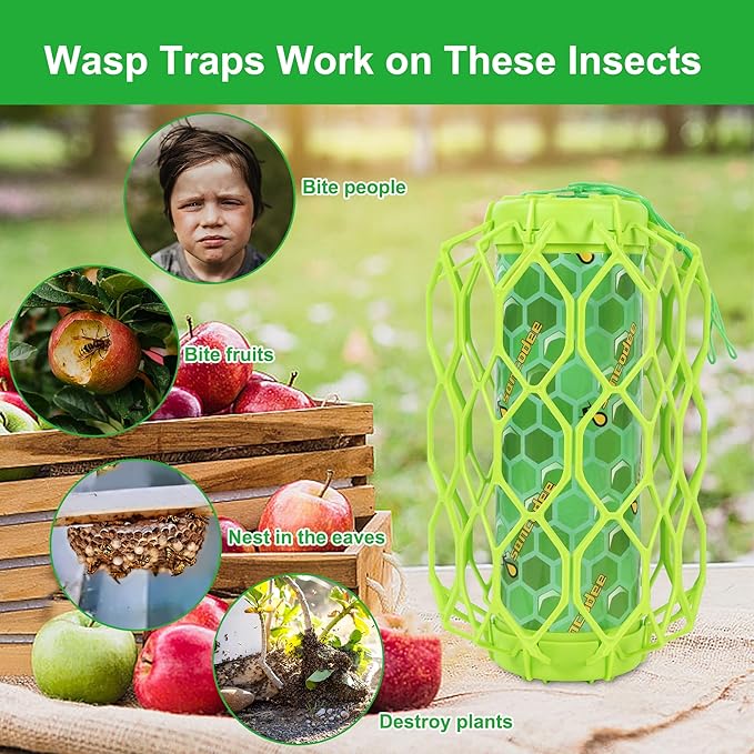 Sancodee 2 Pack Upgraded Wasp Trap Outdoor Hanging, Carpenter Bee and Hornet Catcher, Reusable Yellow Jacket Trap with Bait Reservoir, Bee Killer and Wasp Catcher for Outside (Green)