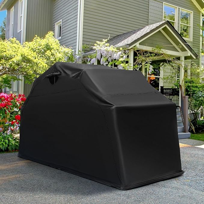 ERGOMASTER Motorcycle Shed, 136" x 54" x 75" Heavy Duty Waterproof Motorcycle Garage with 600D Oxford Fabric, Roll-up Mesh Windows Shed