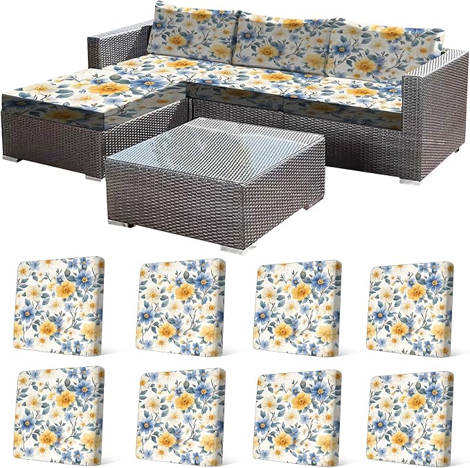 CALBODE 8 Pcs Stretch Outdoor Seat Cushion Covers, Washable Chair Seat Cover for Patio Furniture Cushions Soft Indoor and Outdoor Couch Cover Replacement (Spring Bloom, Cover Only)