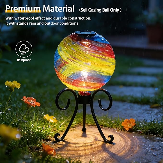 VCUTEKA Solar Gazing Ball, 10" Glass Gazing Balls Sphere with Solar Light for Garden Decor Lawn Outdoor Yard Decorative