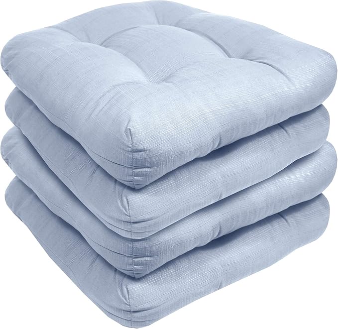Sweet Home Collection Patio Cushions Outdoor Chair Pads Premium Comfortable Thick Fiber Fill Tufted 19" x 19" Seat Cover, Light Blue (Pack of 3)