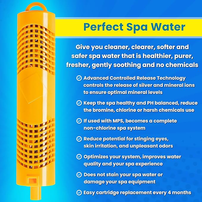 Replacement for Nature2 W20750 Spa Mineral Sticks Hot Tub in-Filter Cartridge Last for 4 Months Universal for Hot Tub Spa Swimming Pool All Spas Flow Rates Up to 1000 Gallons (Yellow 1-Pack)