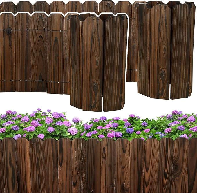 Mulctun Wood Garden Edging - 11.8" H X 47" L Sturdy Wooden Landscape Edging, Natural Flower Bed Edging Borders, Decorative Wooden Garden Fence for Yard Flower Bed Lawns Pathway Tree (2 Packs)