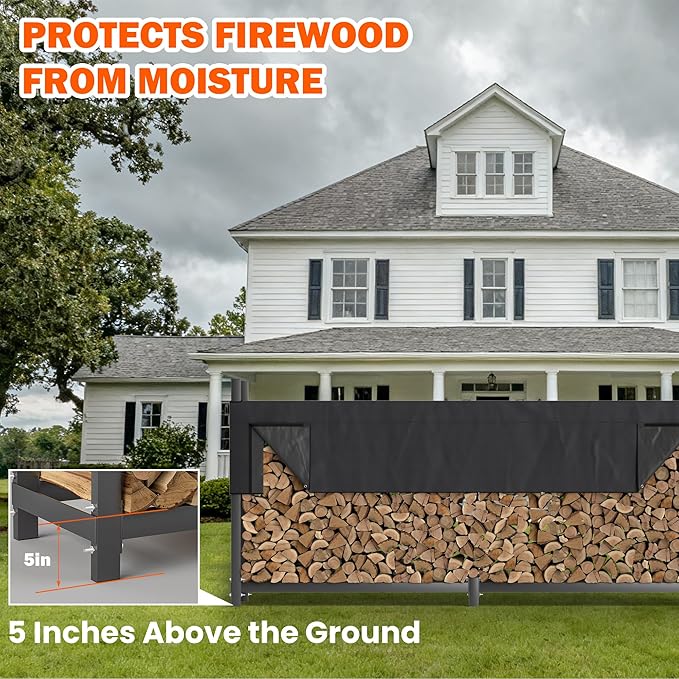 Ultrawall Heavy Duty Firewood Rack with Waterproof Cover, Freestanding Wood Log Holders for Firewood, Indoor/Outdoor Wood Storage Rack (6 ft)