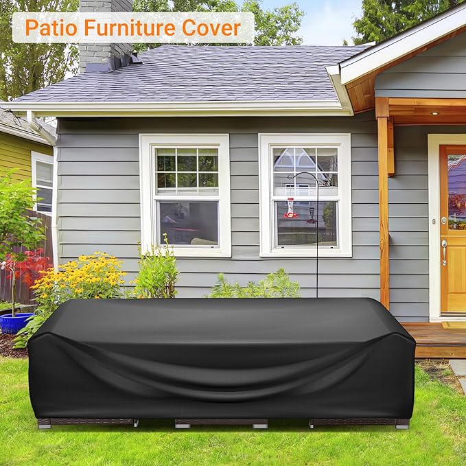 WLEAFJ Patio Furniture Covers Rectangle, Outdoor Table Covers Waterproof, Heavy Duty Outdoor Furniture Cover, Patio Sectional Set Cover 90" L x 64" W x 28" H, Black