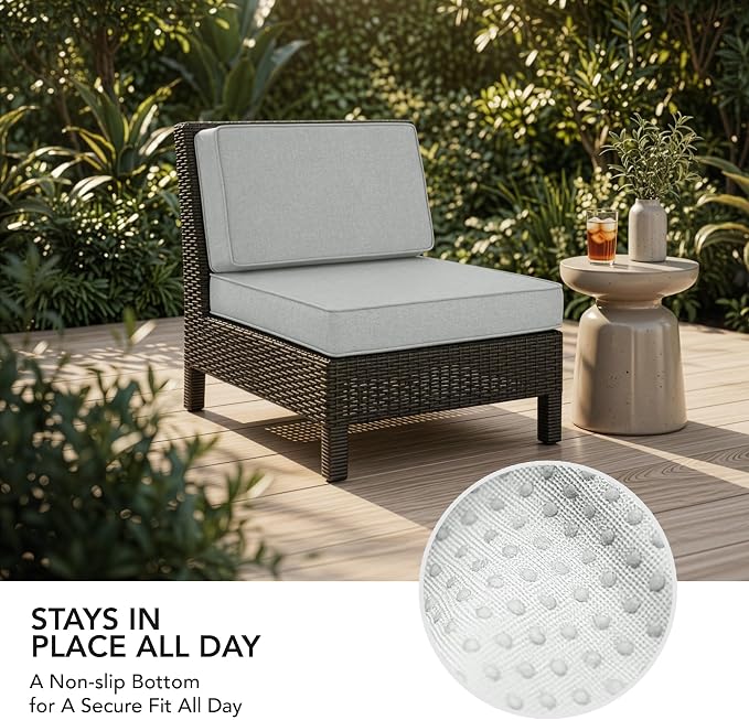 Outdoor Furniture Cushions 25.6x25.6 Inch, Deep Seat Patio Couch Cushions Replacement for Sectional Conversation Set Sofa Loveseat, Water Resistant, Removable Cover, Set of 2, Light Grey