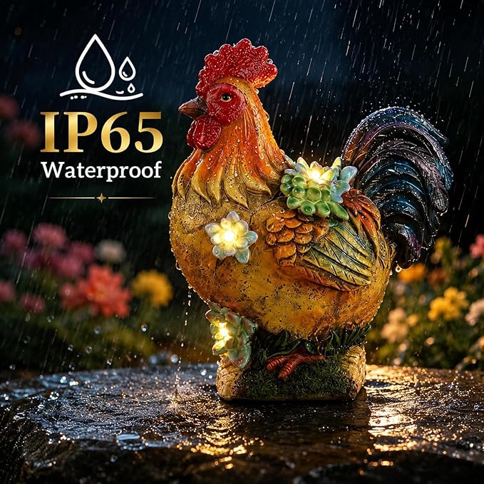 Solar Garden Statues Colorful Rooster and LED Lights Birthday Gifts for Women Mom Grandma Solar Outdoor Cat Decor for Outside,Outdoor Solar Lights for Yard, Garden and Patio, Unique Gift for Women