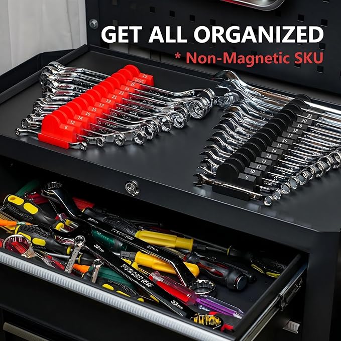 DEHOYI 80 pcs Modular Wrench Organizers for Tool Drawers - Wrench Rack with Metric & SAE Labels, Perfect Tool Storage Holder. Gift for father, brother and boyfriend (Without magnet)