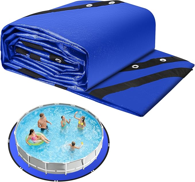 24FT Round Pool Liner Pad for Above Ground Pools, 165 GSM Thickened Puncture-Resistant Under Mat (25FT Actual), Heavy-Duty Underlayment with Metal Grommets