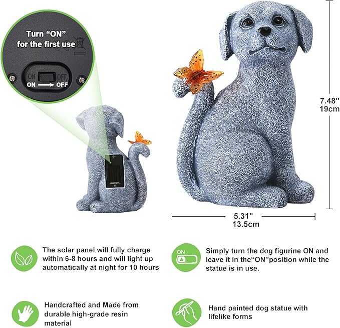 Nacome Solar Dog Outdoor Statues for Garden: Outside Decor with Butterfly Clearance for Yard Art Lawn Ornaments Patio Balcony Home House for Mom Grandma Women