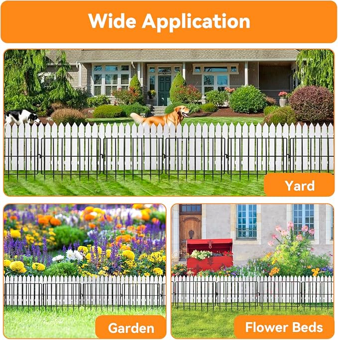 45 Pack Animal Barrier Fence, 45ft(L) x 13in(H) No Dig Fence for Dogs, 1.2in Gaps Anti Digging Fence for Dogs, Rustproof Metal Garden Fence Animal Barrier for Flower Beds & Patio