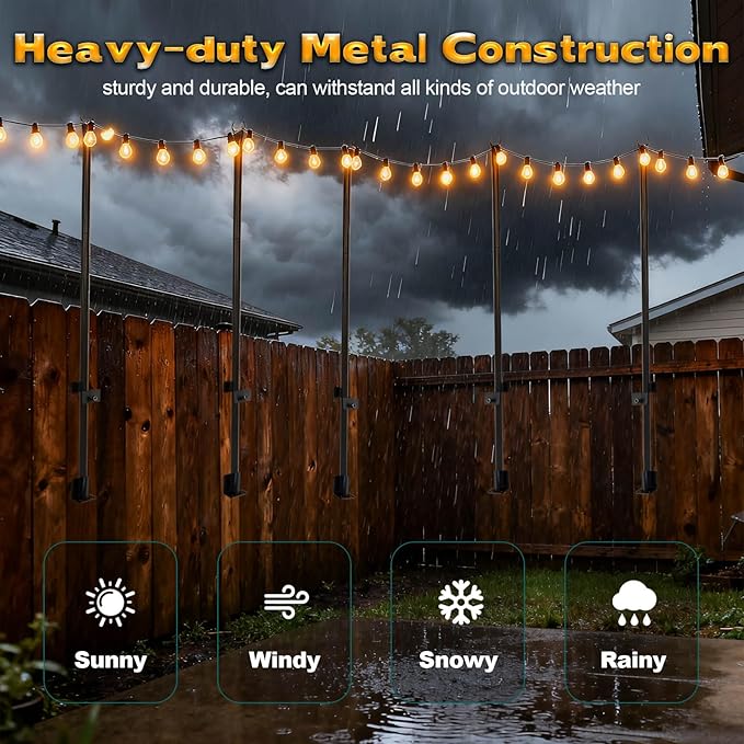 GCCSJ 5 FT String Light Poles for Outside 10 Pack Heavy Duty Metal Poles for Deck Easy to Install String Lights Hanging Light Poles for Fence Garden Backyard Wall